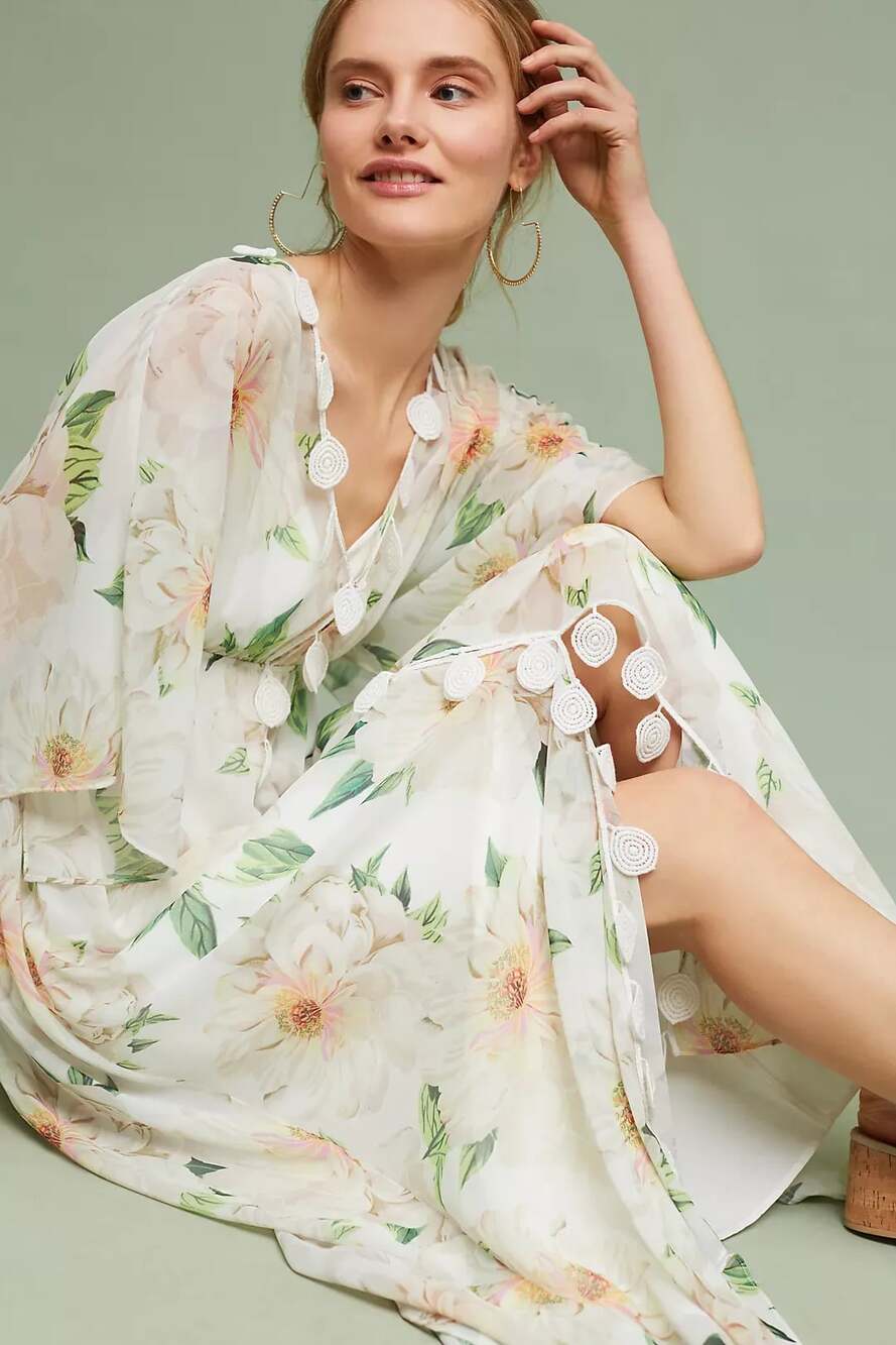 FARM Rio Dahlia Floral Maxi Dress White